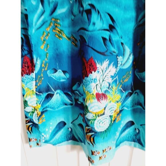 Surface L Vintage Tank Dress Blue Sea Life Beaded Satiny Feel India Large - Picture 6 of 7